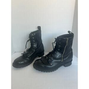 Harley Davidson Men’s Black Leather Combat Tassel Biker Lace Up Zip Boots 12/13